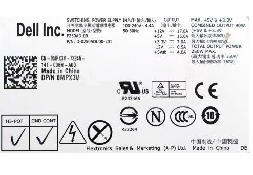 MPX3V 0MPX3V CN-0MPX3V 250W For Dell Optiplex 390 790 990 SDT Power Supply F250AD-00 - Image 3