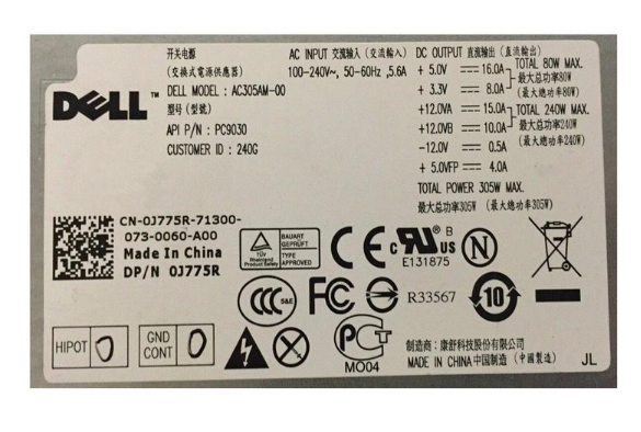 J775R 0J775R CN-0J775R 305W DELL OPTIPLEX 780 980 MT PSU POWER SUPPLY AC305AM-00 - Image 3