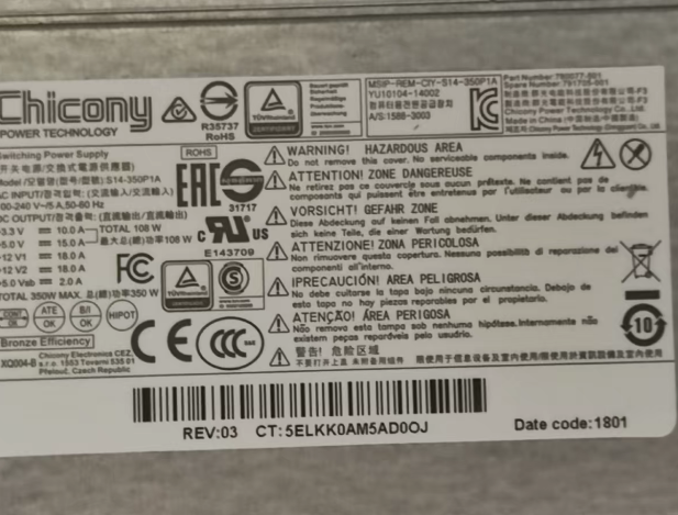 791705-001 780077-501 350W For HP ML110 G9 Power Supply