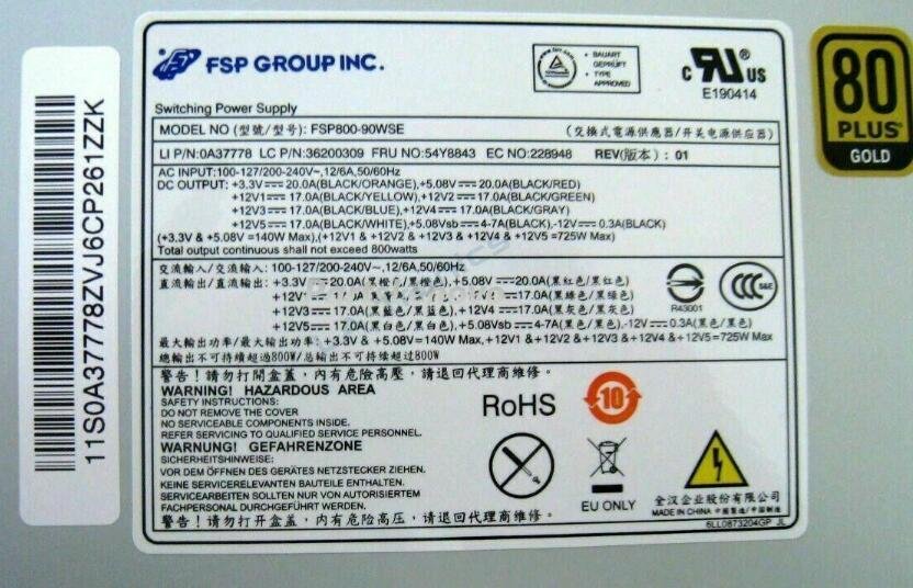 54Y8904 54Y8843 800W Workstation Power Supply For Lenovo C30 FSP800-90WSE - Image 2