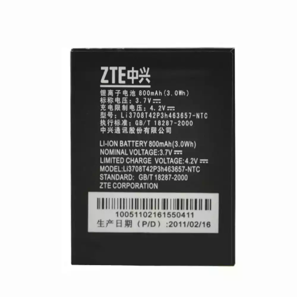 Batteria Sostitutiva 3.7V 800mAh Per ZTE Li3708T42P3h463657, Li3709T42P3h463657 - Modelli Z221, N281, F290